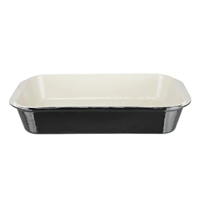 Obrázek Vogue Großer Bräter aus Gusseisen, 5 Liter, Schwarz und Creme, rechteckiges emailliertes Größe: 70 (H) x 405 (B) 250 (T) mm, kompatibel mit Induktion allen Herdarten, U572