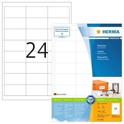 Obrázek HERMA 4614 adresní etikety, 200 listů, 66 x 33,8 mm, 24 archů A4, 4800 kusů, samolepicí, potištěné, matné, prázdné papírové nálepky na adresu, bílé