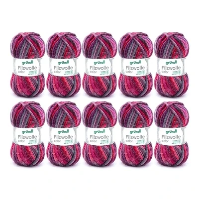 Obrázek Gründl Plstěná vlna color, (certifikace OEKO TEX, 100 % střižní k plstění, 50 g / m, síla jehlic: 8 9, 10 klubko á g), lila bordó antracitová Multicolor, 31 x 32 6 cm