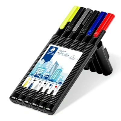 Obrázek STAEDTLER triplus 34 SB6B psací sada, sada se třemi finelinery, kuličkovými pery, mechanickou tužkou a zvýrazňovačem, 6 kusů (balení 1 ks), černá