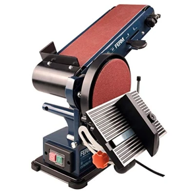 Obrázek FERM Pásová bruska 350 W 150 mm včetně 2 brusných pásů (P80 &amp; P120) a kotoučů P120), BGM1022