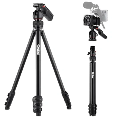 Obrázek Rollei Kompaktní fotoaparát na stativ Creator, 152 cm cestovní z hliníku Lehký &amp; prostorově úsporný fotostativ s integrovaným držákem mobil dálková spoušť pro DSLR a mobilní telefon