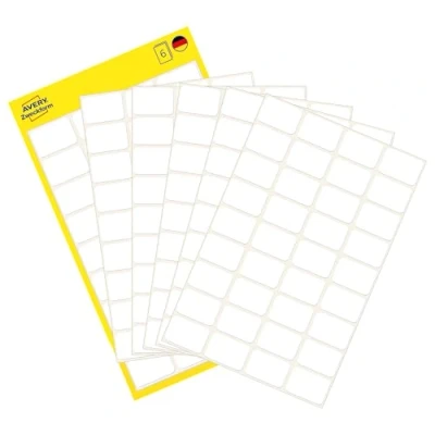 Obrázek AVERY Zweckform 3042 samolepicí etikety pro domácnost (18 x 12 mm, 216 nálepek na 6 archů, víceúčelové domácnost, školu a kancelář k popisování označování), bílé, bílé