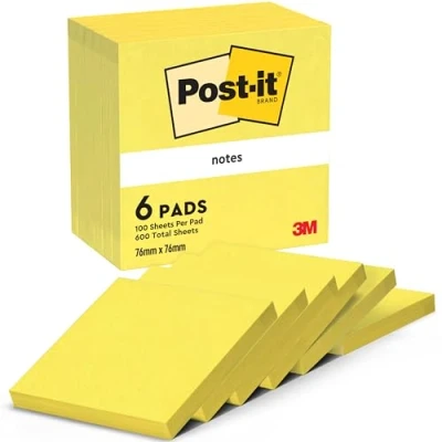 Obrázek Post it Noty, neonová žlutá, 6 bloků, 76 mm x mm, 100 listů na jeden blok samolepicí poznámkové bloky pro poznámky, seznamy úkolů a jako připomínka