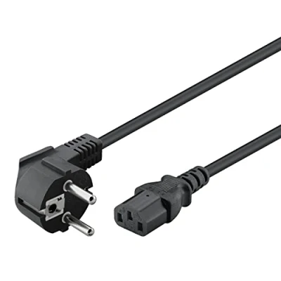 Obrázek Goobay 68604 kabel pro studená zařízení 1,5 m / C13 zdířka a 90 stupňů ochranný kontakt zástrčka úhlová univerzální PC monitor napájecí síťový