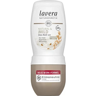 Obrázek Lavera Deo Roll on NATURAL &amp; MILD 48 h veganská přírodní kosmetika bio oves a minerály bez hliníku spolehlivá ochrana decentní vůně hodin deodorant 50 ml