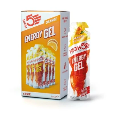 Obrázek HIGH5 Energy gel, energetický gel v rychle otevíratelném sáčku, s přírodní ovocnou šťávou oranžový multipack 6 x 40 g