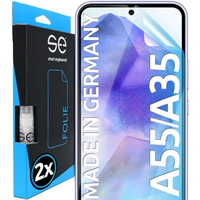 Obrázek 2x se® 3D ochranná fólie průhledná pro Samsung Galaxy A55 / A35, samoléčící, 100% kompatibilní s otiskem prstů a FaceID, jednoduchá instalace bez bublin, ultra čirá, odolná proti nárazům, z Německa