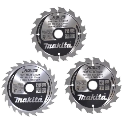 Obrázek Makita B 33897 Specializovaná pro akumulátorové pily sada kotoučových kotoučů 3dílná 136 x 20 mm, 2x 16 zubů (šířka řezu 1,5 mm), 1x 24 čisté podélné a příčné řezy