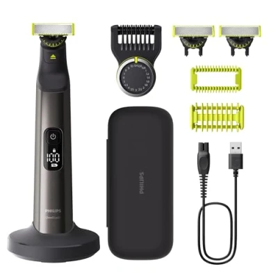 Obrázek Philips OneBlade Pro 360 Authentic Face &amp; Body elektrický zastřihovač vousů, holicí strojek a strojek, 3x čepele, 1x hřeben s 20 délkami, sada těl, nabíjecí stanice, cestovní