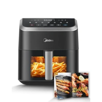 Obrázek Midea Horkovzdušná fritéza o objemu 5 l, technologie HeatXpress 90 % méně oleje, úspora energie a času se 7 nastaveními, okno Easy View světlo, nepřilnavý