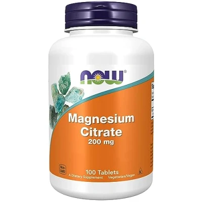 Obrázek Now Citrát hořečnatý, 200 mg hořčíku, 100 veganských tablet, laboratorně testováno, vegetariánské, bez lepku, sóji, genetického inženýrství