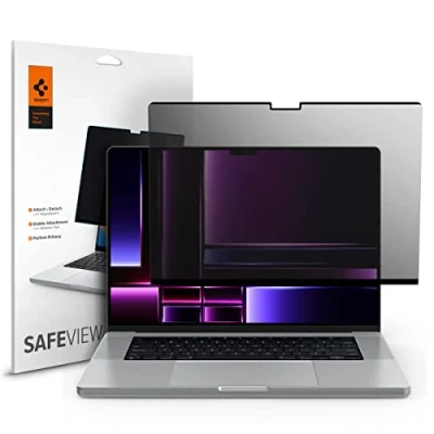 Obrázek Spigen SafeView magnetický filtr na ochranu soukromí Pro MacBook 16 palců (od 2021, M3 / Max M2 M1 Max), ochranný filtr, Privacy ochrana, proti otiskům prstů