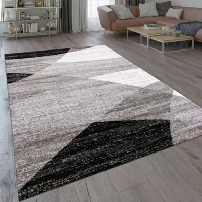 Obrázek Moderní koberec do obývacího pokoje Vimoda, geometrický vzor melírovaný, v hnědé béžové barvě, certifikováno dle ÖKO Tex