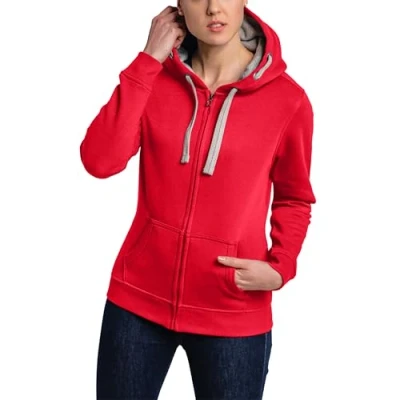 Obrázek HRM dámská mikina s kapucí I Premium bunda kontrastní podšívkou Basic Hoodie se zipem kvalitní a udržitelný dámský top, Malina