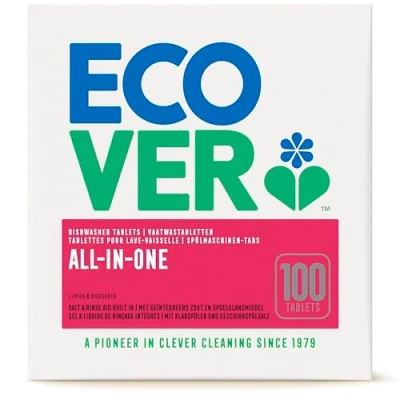 Obrázek Ecover All In One tablety do myčky na nádobí s citronem a mandarinkou (100 kusů/2 kg), multifunkční pro silné čištění, lešticím prostředkem solí