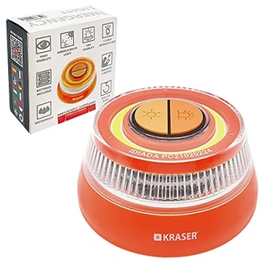 Obrázek KRASER KR4V16N LED světlo, kempingová lucerna, oranžové a bílé osvětlení, magnetické upevnění pomocí magnetu, věšák, AAA baterie jsou součástí dodávky, bezpečnost
