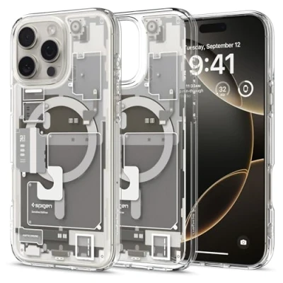 Obrázek Spigen Pro iPhone 16 pouzdro [Anti Yellowing] Ultra Hybrid MagFit Case obal na mobil průhledný tenký kompatibilní s MagSafe Zero One Natural Titanium