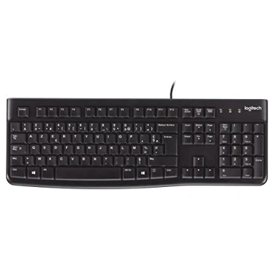 Obrázek Logitech K120 Kabelová Business klávesnice pro Windows a Linux, USB připojení, tiché psaní, robustní, ochrana proti stříkající vodě, stojan klávesnice, belgické rozložení AZERTY černá