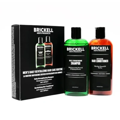 Obrázek Brickell Men&#039;s Daily Revitalizing Hair Care Routine šampon s mátovým a čajovníkovým olejem posilujícím objemovým kondicionérem přírodní organický