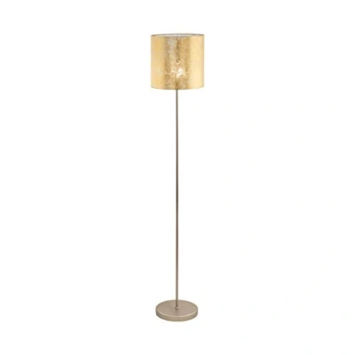 Obrázek EGLO stojací lampa Viserbella, vintage lampa, z oceli a textilu, do obývacího pokoje v šampaňském, zlatá, s nášlapným spínačem, objímka E27