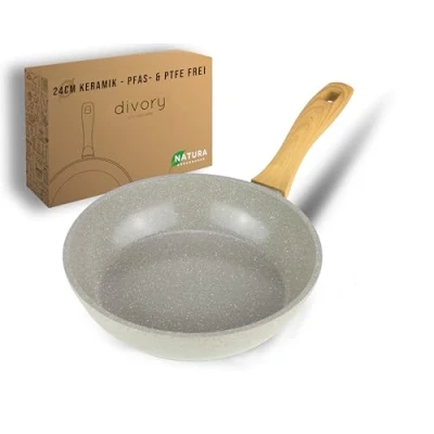 Obrázek DIVORY Keramická pánev 24 cm s keramickým povrchem na indukci, bez PFAS a PTFE, střední smažení keramiky, pánve, vejce potažená frying ceramic pan (Natura, cm)