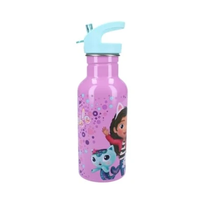 Obrázek My sweety pop Trinkflasche für Kinder, Edelstahl, Krippe, Kindergarten, Schule, Urlaub, Mahlzeit, 22 cm, 500 ml, Hydratation, Geschenkidee, Flasche (Gabby&#039;s Dollhouse, Blau/Violett)