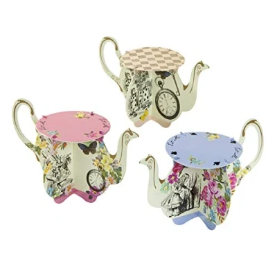 Obrázek Talking Tables Lot de 6 Supports à Petit Gâteau en Forme Théière, Alice au Pays des Merveilles, papír, Multicolore