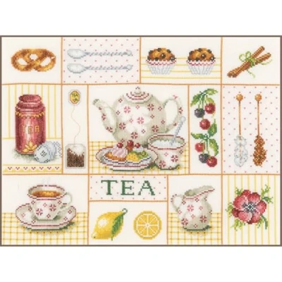 Obrázek Lanarte Zählmusterpackung Tea Party Zählstoff Kreuzstichpackung, Baumwolle, Mehrfarbig, 39 x 29 0.3 cm