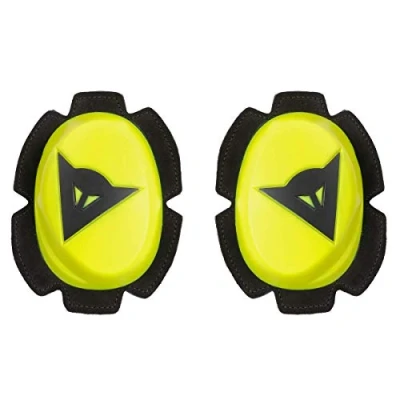 Obrázek Dainese Pista Knee Slider, polyuretanová motocyklová kolena, chránič kolen motocyklu, rovnoměrný kontakt se sjezdovkou a asfaltem, jezdec na motocykl suchým zipem, žlutý, fluo/černý
