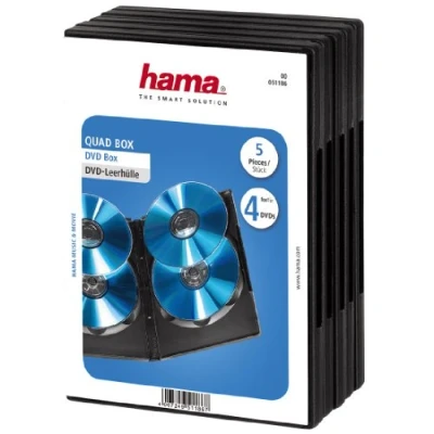 Obrázek Hama DVD Obal pro 4 (vhodné i CDs A BLU Rays, s fólií K zasunutí Covers) 5dílné balení, Černá