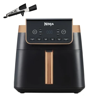 Obrázek Ninja Horkovzdušná fritéza MAX PRO, 6,2 l, bez oleje, velká zásuvka, pražení, pečení, Air Fry, nepřilnavý povrch, koš vhodný do myčky nádobí a mřížková vložka, silikonové kleště, černá/měď, AF180EUCP