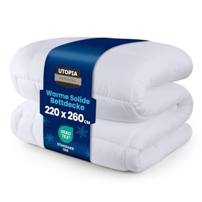 Obrázek Utopia Bedding Přikrývka 220 x 260 cm, celoroční deka 350 GSM výplň, prodyšná deka, prošívaná super měkká hebká (bílá)