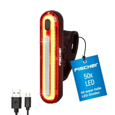 Obrázek Fischer Jízdní kolo LED akumulátorová tabulka, 50 LED, zadní světlo, s baterií a funkcí nabíjení přes USB, ochrana proti stříkající vodě podle IP44, schváleno pro provoz na