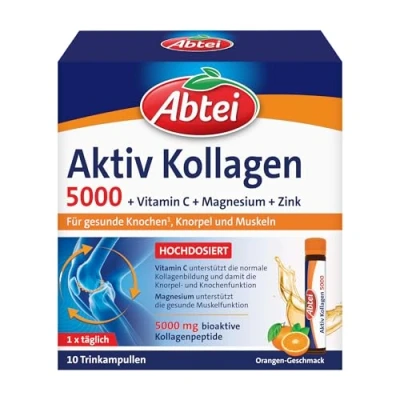 Obrázek Abtei Aktivní kolagen 5000 pro zdravé kosti, chrupavky a svaly s vitaminem C, hořčíkem zinkem bez cukru 1 x 10 ampulí na pití à 25 ml
