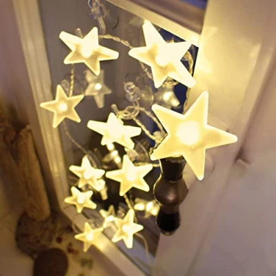 Obrázek hellum vnitřní světelný řetěz s hvězdami, 10 LED hvězd osvětlených žlutých, 1,35 m osvětlená délka na baterie 3 x AA, transparentní kabel, vánoční osvětlení okno, dekorace 570434
