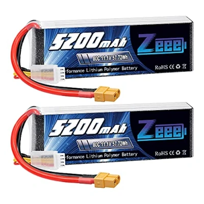 Obrázek Zeee 3S LiPo akumulátor 5200 mAh 11,1 V 80C s konektorem XT60 pro RC auto, letadlo, vrtulník, hobby (2 balení)