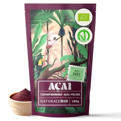 Obrázek Acai prášek bio 100 g sušený v mrazáku Pure Organic Berry Powder (Freeze Dried) z Brazílie, sušené, surové potraviny a extrakt buničiny bobulí Acai. NaturaleBio