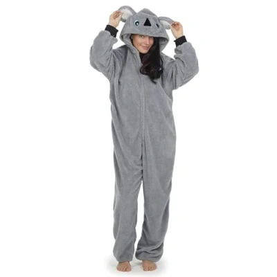 Obrázek CityComfort Jumpsuit dámské hebké fleecové jednodílné pyžamo Onesie S XL, Koala šedá