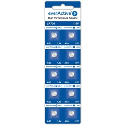 Obrázek everActive AG3 1.5V, 10x Batterien, Alkaline, Mini, G3 LR736 LR41, 5 Jahre Haltbarkeit, 10 Stück 1 Blisterkarte, Silber, EVAG3