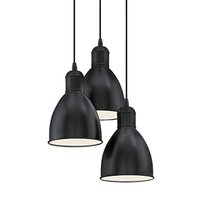Obrázek EGLO závěsná lampa Priddy, 3 žárovky vintage závěsné svítidlo v industriálním designu, retro z oceli, barva: černá, bílá, objímka: E27