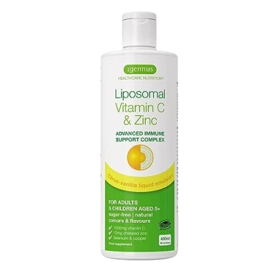Obrázek Lipozomální vitamín C 1000 mg plus zinek, selen a měď vysoce koncentrovaný imunitní systém posílení v tekuté formě, 450 ml, pro dospělé, citrónovou vanilkovou příchuť