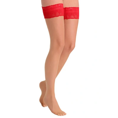 Obrázek Falke Lunelle 8 Denier STAY UPS Ultratransparent Shiny Nadkolenky, Ženy, Velikost: Large, Pow/red