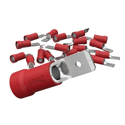 Obrázek AUPROTEC 100x plochá zástrčka 0,5 1,5 mm² červená/šířka zástrčky 4,8 mm částečně izolované PVC samčí konektor MDD kabelová spojka z mosazi pocínovaná