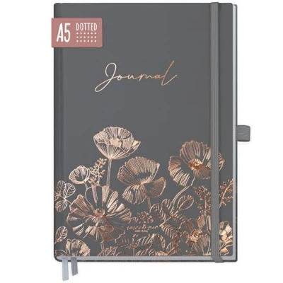 Obrázek paper&amp;you® Premium Bullet Journal dotted A5 &quot;Poppy&quot; poznámkový blok puntíkovaný, 188 stran extra silný papír, deník s punkovou schránkou trvalý a šetrný k klimatu