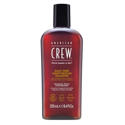 Obrázek AMERICAN CREW Daily Deep Moisture Shampoo, 250 ml, pečující šampon pro muže, vlasový produkt bez silikonů, s citrusovou a mátovou vůní, zdravě vypadající vlasy, veganský