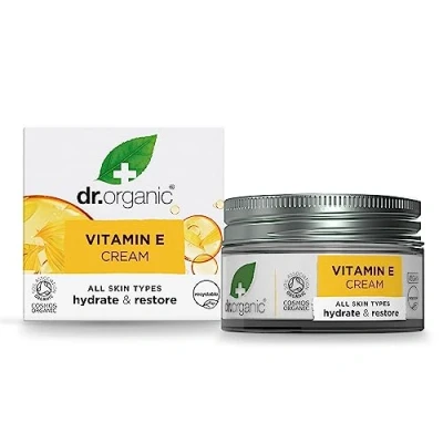 Obrázek Dr Organic Krém s vitaminem E, hydratační, všechny typy pleti, přírodní, veganský, netestovaný na zvířatech, neobsahuje parabeny a SLS, bez plastů, recyklovaný recyklovatelný, certifikovaný Bio, 50