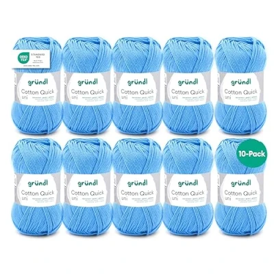 Obrázek Gründl Cotton Quick Uni pletací příze / háčkovací příze, (barevná ze 100% bavlny, certifikováno Öko Tex, síla jehlic: 3 4) 10 x 50 g, světle modrá