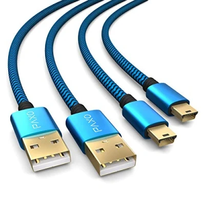 Obrázek PAXO 2 x 4m nabíjecí kabel pro PS3 Controller, USB na Mini dlouhý, pletený (braided), pozlacený, modrá/černá