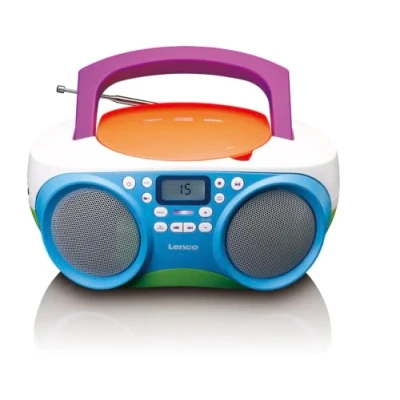 Obrázek Lenco SCD 41 CD přehrávač pro děti rádio stereo systém boom box FM tuner USB připojení MP3 2 x 1 W RMS napájení provozování sítě a baterie barevné